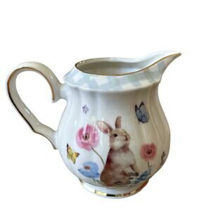 Grace Teaware Floral Gingham Bunny Fine Porcelain Creamer NEW